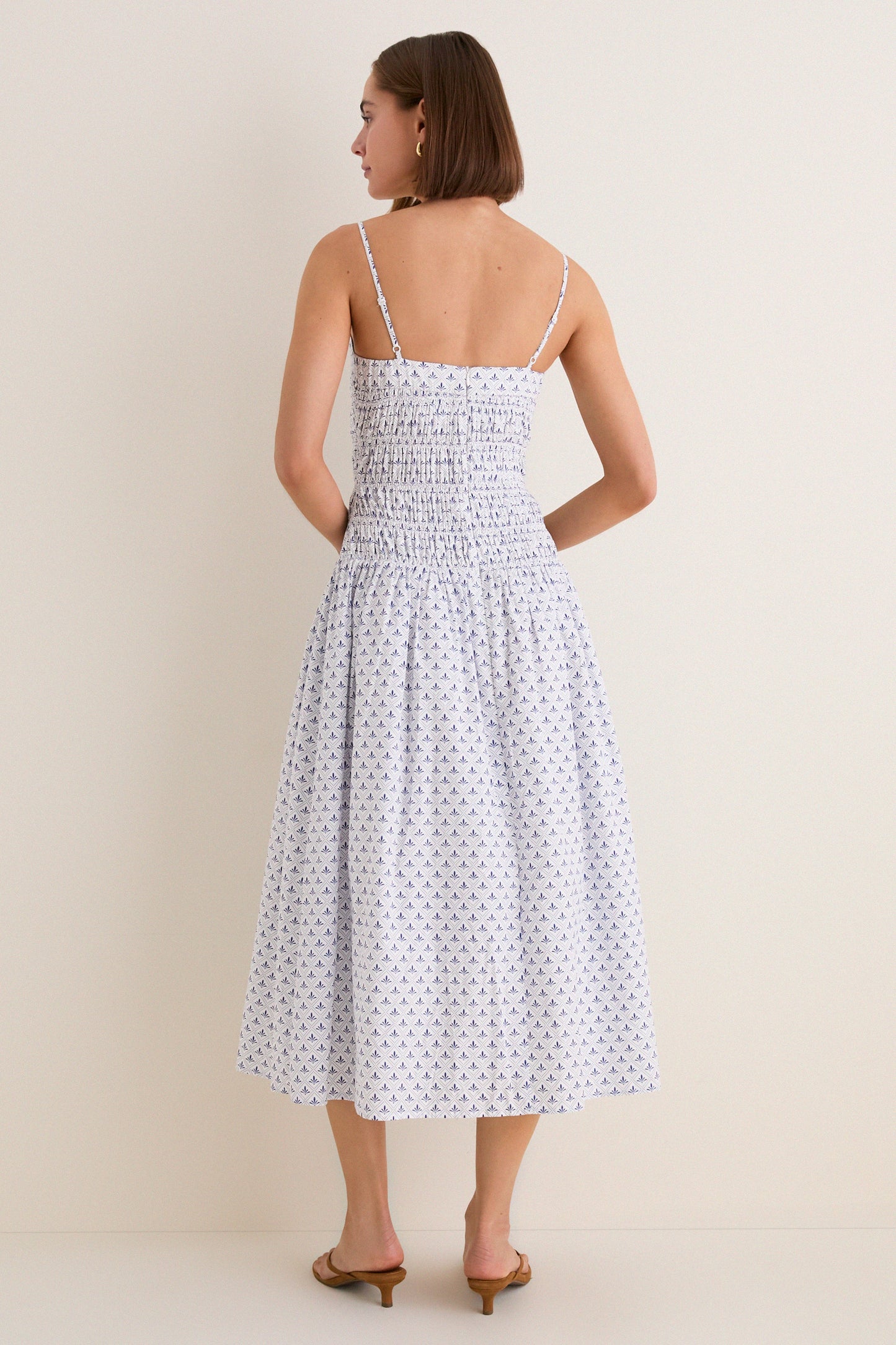Blue & White Ditsy Tile Smocked Keeley Maxi Dress