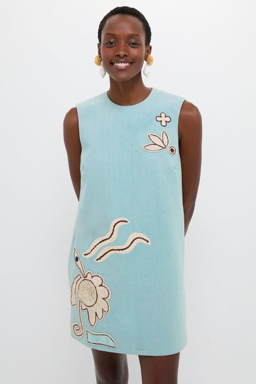 Blue Azara Raffia Mini Dress