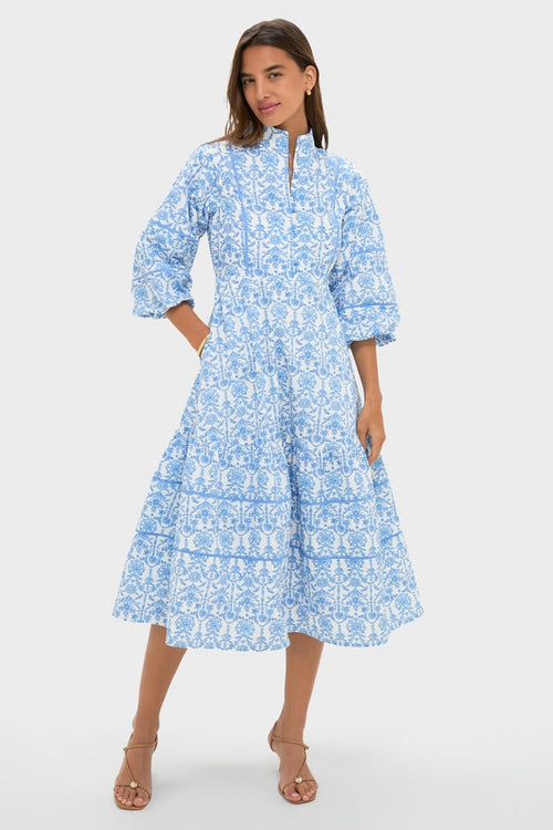 Blue and White Midi Hillsborough Dress