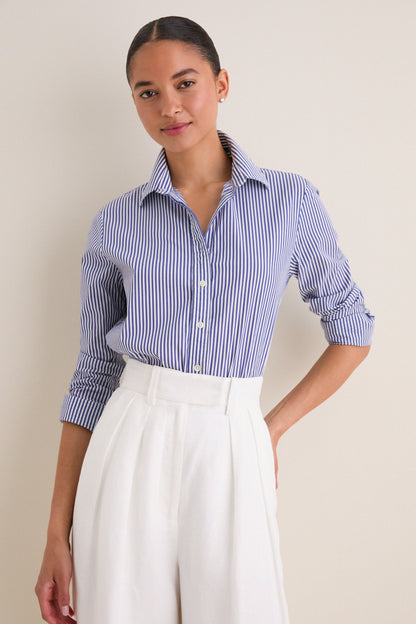 Blue and White Stripe Boyfriend Shirt