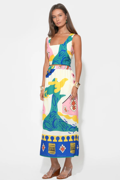 Kylie Square Neck Smocked Back Printed Top
