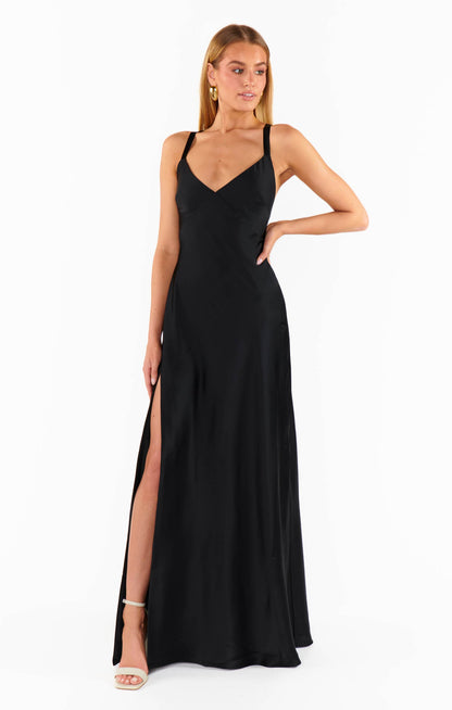 Anderson Maxi Dress ~ Black Luxe Satin