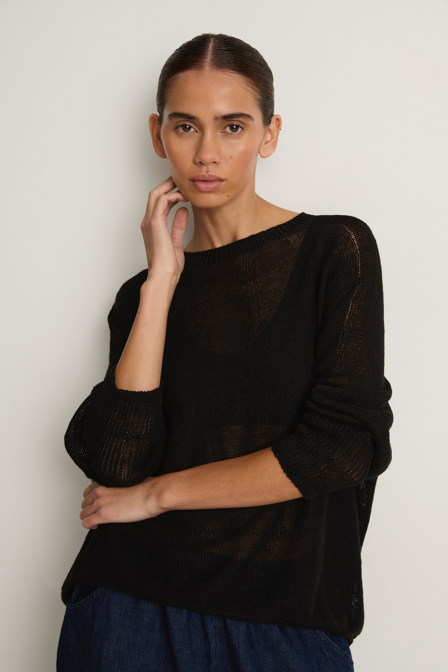 Pas De Calais Normandy Linen Crew Neck Pullover - Black