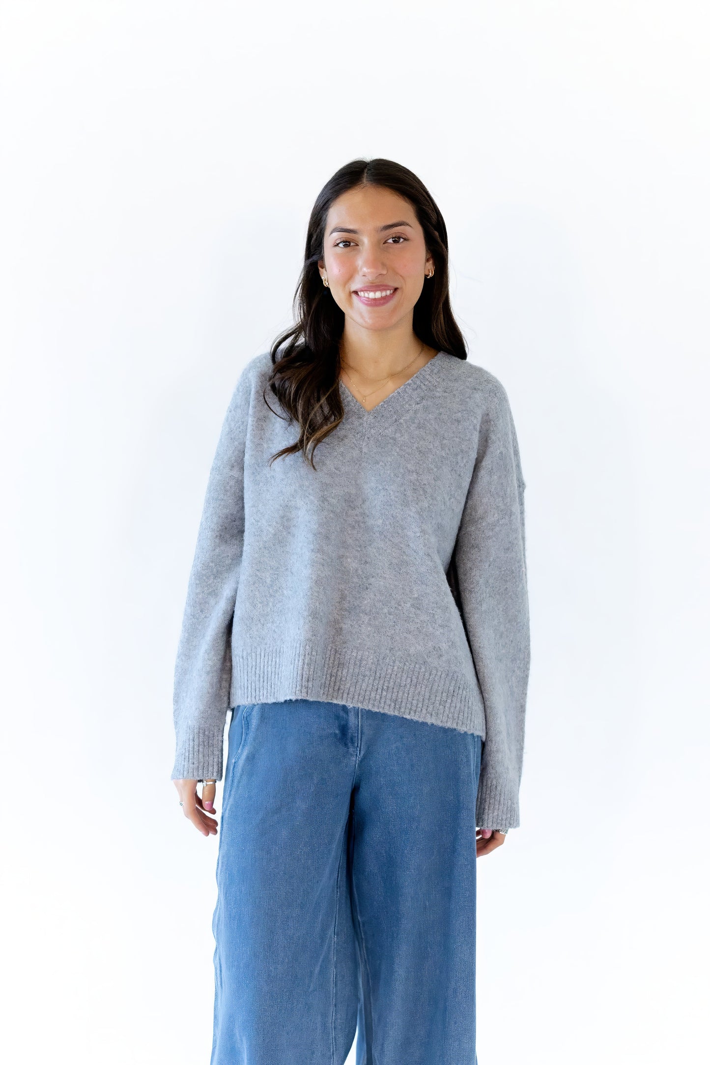 Heather Grey V-Neck Sweater