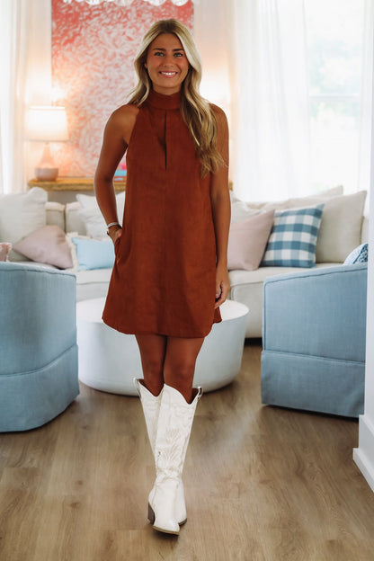 Born to Outshine Suede Mini Dress - Camel  (FINAL SALE)