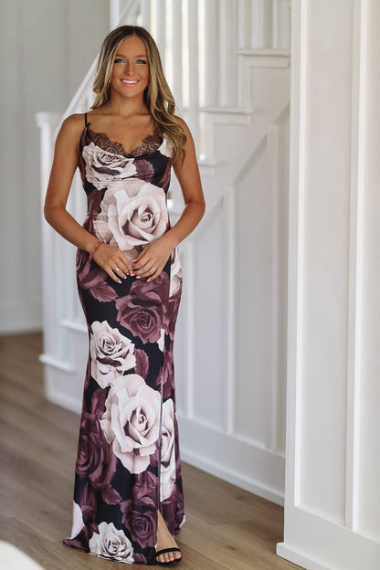 Staying Sultry Maxi Dress Gown - Purple Brown