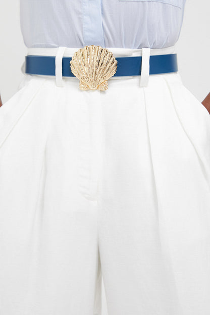 Atlantic Navy and Chambray Reversible Leather Belt
