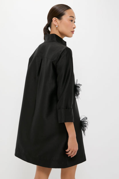 Black Embellished Dupioni Megan Dress